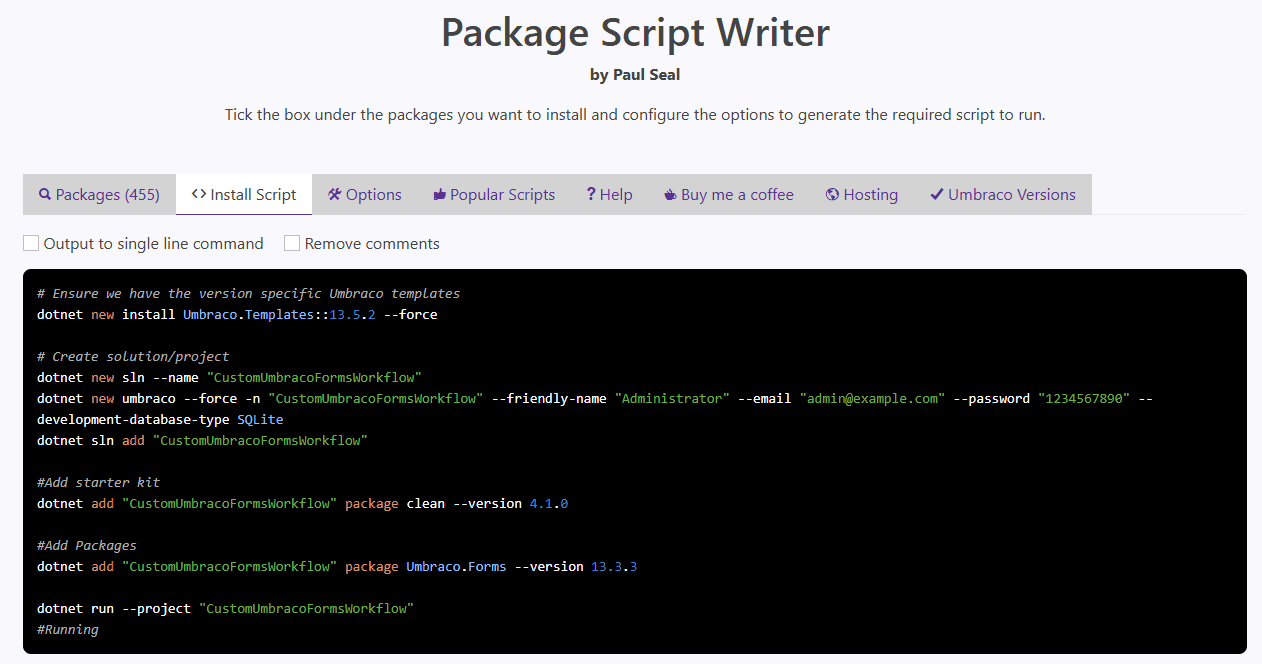 Package Script Writer in action