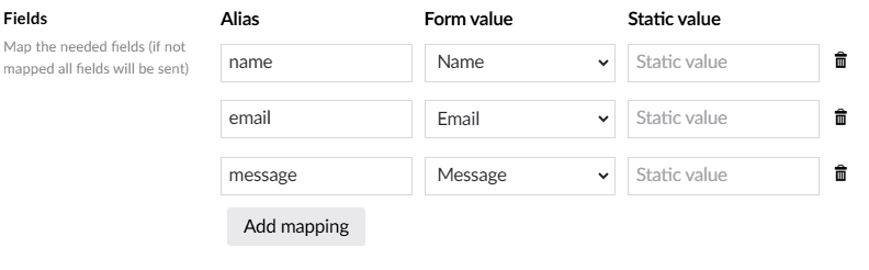 Map the form fields